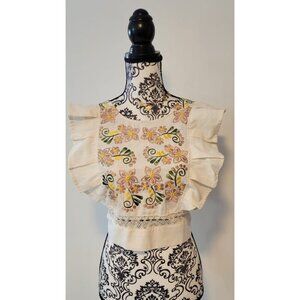 Embroidered Traditional Mexican Flutter Sleeve Lightweight Blouse Women's XS